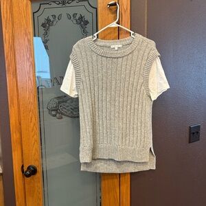 Design History Gray Sweater with layered White Sleeves